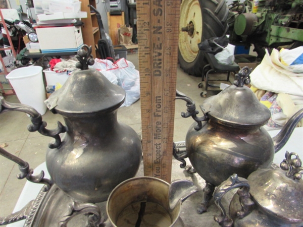 SILVERPLATE TEA/COFFEE SET & TRAYS