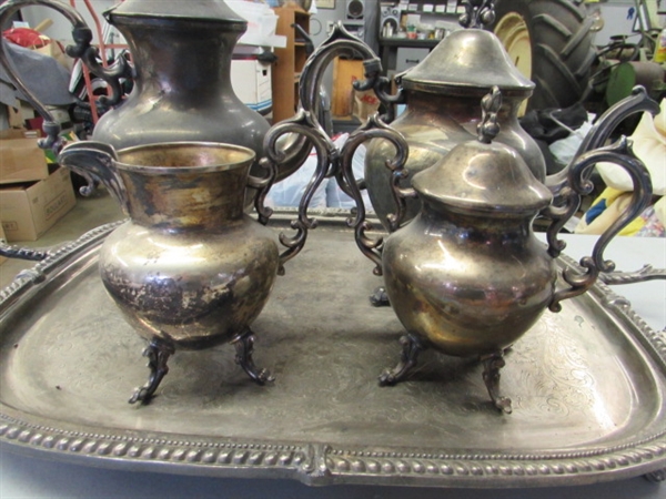 SILVERPLATE TEA/COFFEE SET & TRAYS