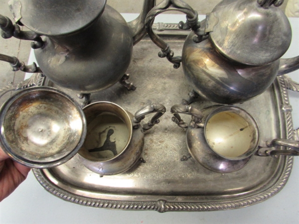 SILVERPLATE TEA/COFFEE SET & TRAYS