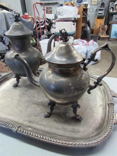 SILVERPLATE TEA/COFFEE SET & TRAYS