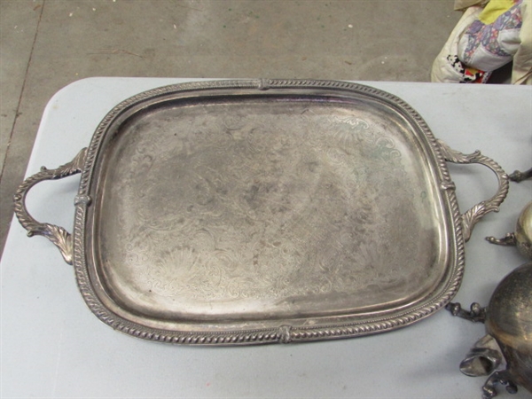 SILVERPLATE TEA/COFFEE SET & TRAYS