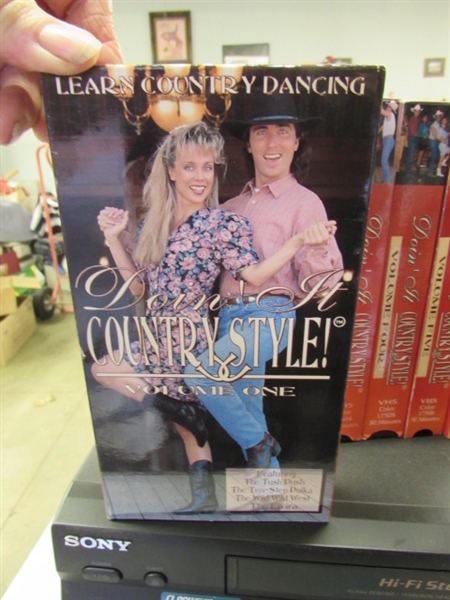 SONY VCR & VHS STORAGE W/COUNTRY DANCING VIDEOS