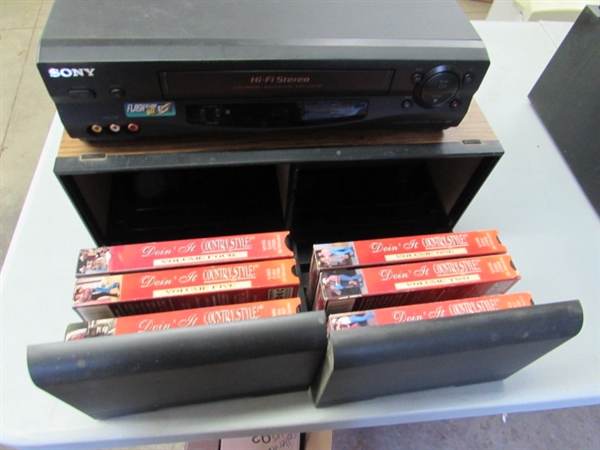 SONY VCR & VHS STORAGE W/COUNTRY DANCING VIDEOS