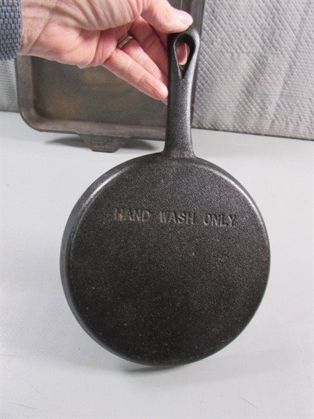 11 SQUARE LODGE CAST IRON GRIDDLE & 6 ROUND GRIDDLE