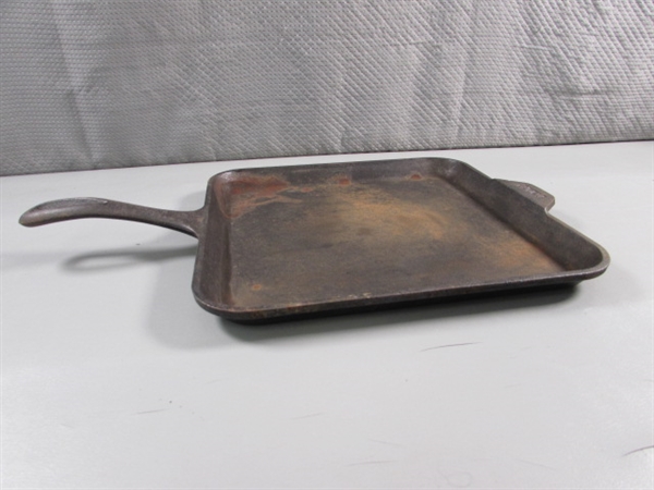 11 SQUARE LODGE CAST IRON GRIDDLE & 6 ROUND GRIDDLE