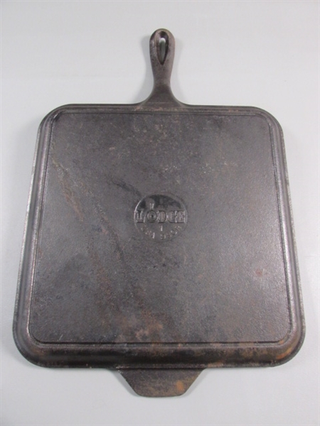 11 SQUARE LODGE CAST IRON GRIDDLE & 6 ROUND GRIDDLE