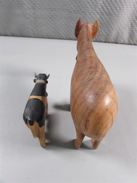 DONKEY & COW HAND CARVED WOODEN FIGURINES