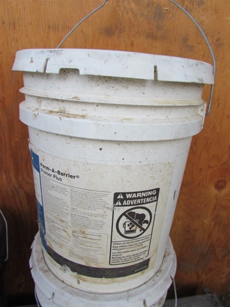 1 NEW 5-GALLON PAIL OF STEGO MASTIC & 2 NEW 5-GALLON PAILS OF PERM-A-BARRIER PRIMER