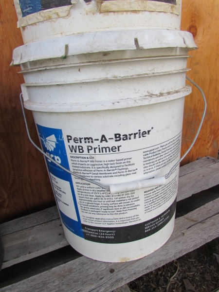 1 NEW 5-GALLON PAIL OF STEGO MASTIC & 2 NEW 5-GALLON PAILS OF PERM-A-BARRIER PRIMER