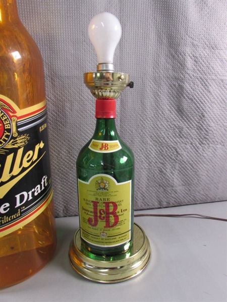 J&B WHISKY BOTTLE LAMP & OVERSIZED MILLER BEER BOTTLE