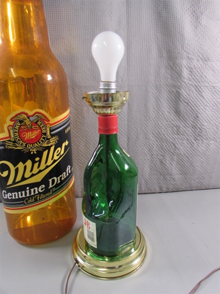 J&B WHISKY BOTTLE LAMP & OVERSIZED MILLER BEER BOTTLE