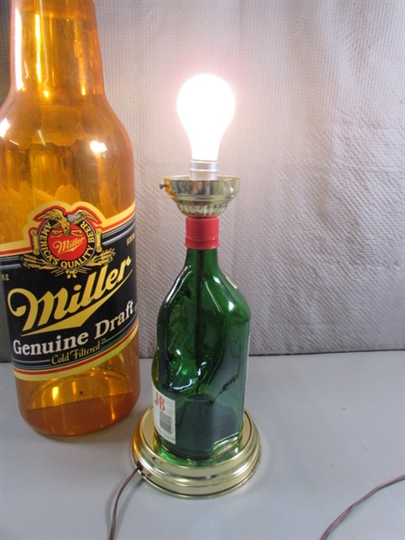 J&B WHISKY BOTTLE LAMP & OVERSIZED MILLER BEER BOTTLE