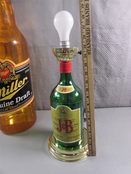 J&B WHISKY BOTTLE LAMP & OVERSIZED MILLER BEER BOTTLE