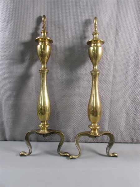 PAIR OF VINTAGE GOLD-TONE ANDIRONS