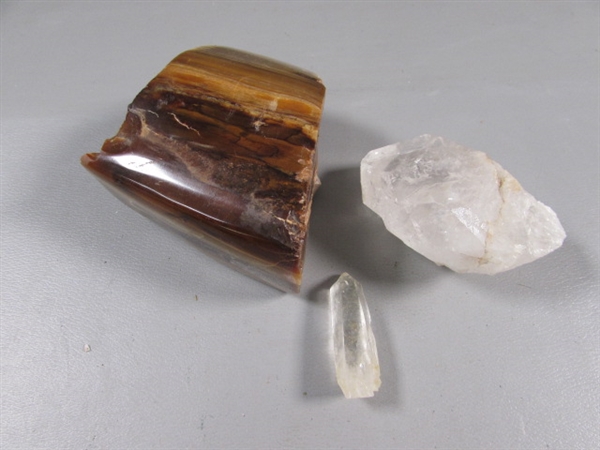 TIGERS EYE & QUARTZ SPECIMENS & QUARTZ CRYSTAL POINT