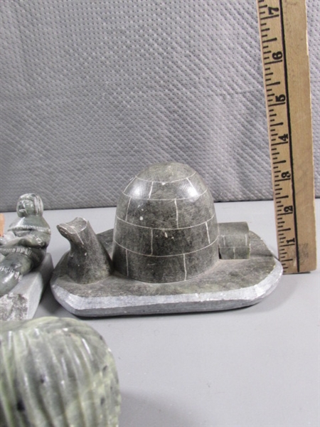 CARVED SOAPSTONE - IGLOO, WOOLY MAMMATH, ESKIMOS