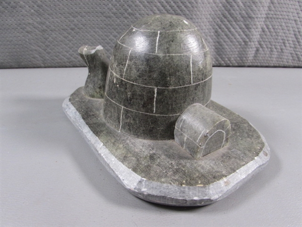 CARVED SOAPSTONE - IGLOO, WOOLY MAMMATH, ESKIMOS