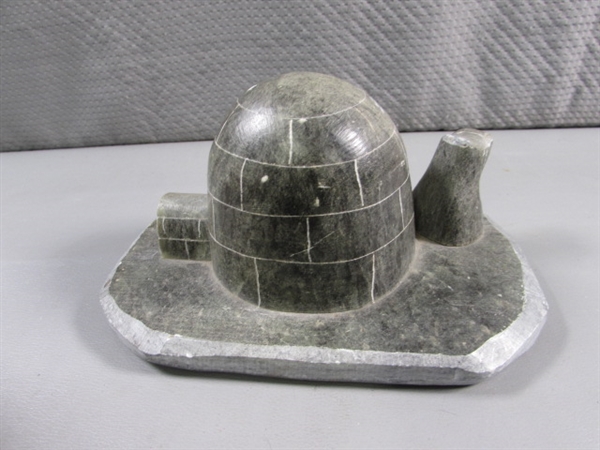 CARVED SOAPSTONE - IGLOO, WOOLY MAMMATH, ESKIMOS