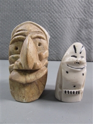 CARVED STONE & HORN FACES