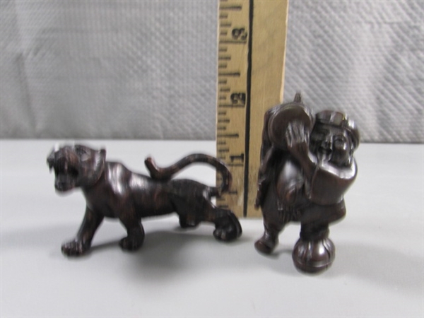 CARVED WOODEN TIGER & MAN