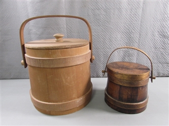 VINTAGE PRIMITIVE WOODEN BUCKETS W/LIDS