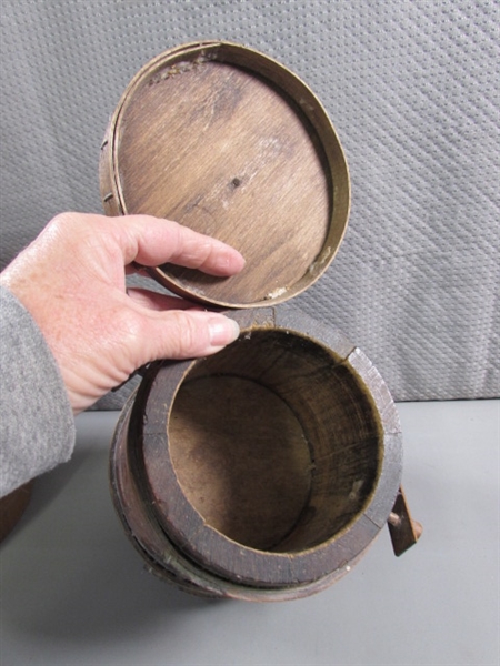 VINTAGE PRIMITIVE WOODEN BUCKETS W/LIDS