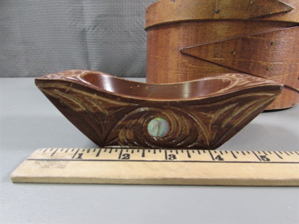 WOODEN LIDDED BOX & CARVED BOWL