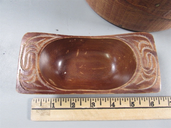 WOODEN LIDDED BOX & CARVED BOWL