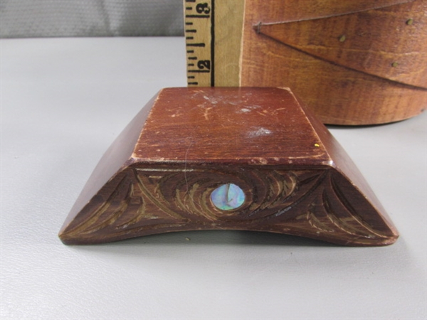 WOODEN LIDDED BOX & CARVED BOWL