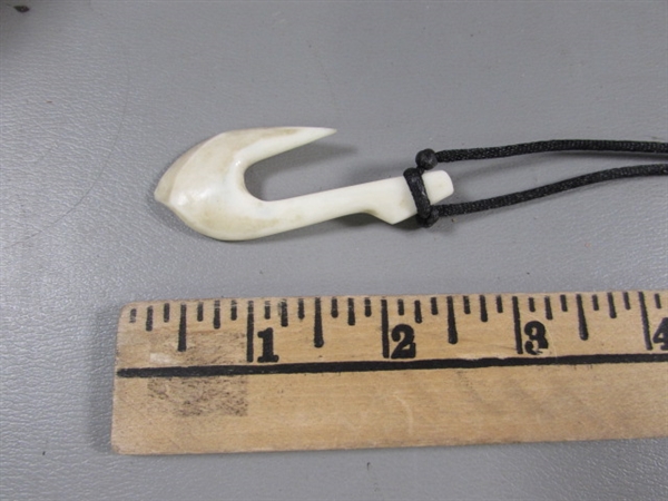 CARVED SOAPSTONE BIRD & BONE HOOK NECKLACE