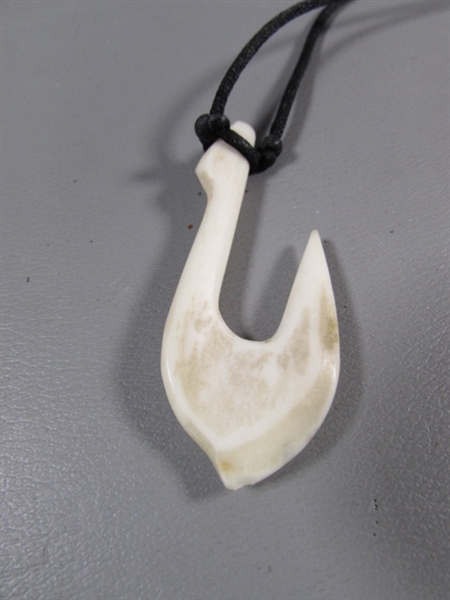 CARVED SOAPSTONE BIRD & BONE HOOK NECKLACE