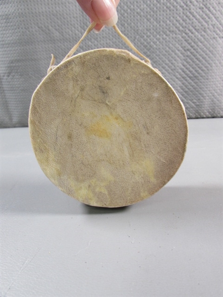 SMALL RAWHIDE DRUM & KACHINA