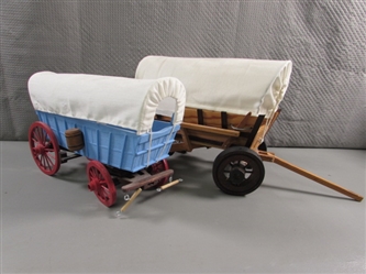 2 HAND CRAFTED WOODEN COVERED WAGONS