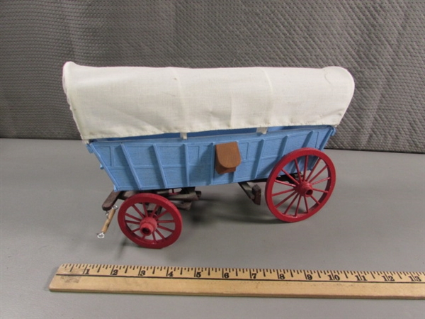 2 HAND CRAFTED WOODEN COVERED WAGONS