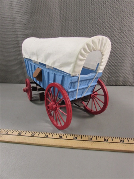 2 HAND CRAFTED WOODEN COVERED WAGONS