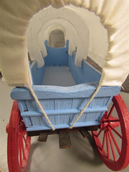 2 HAND CRAFTED WOODEN COVERED WAGONS