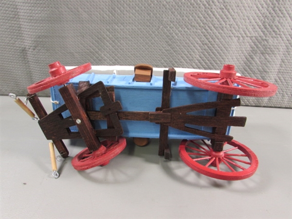 2 HAND CRAFTED WOODEN COVERED WAGONS