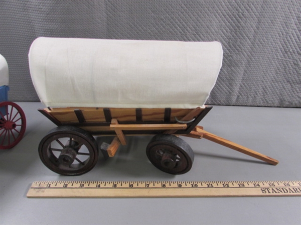 2 HAND CRAFTED WOODEN COVERED WAGONS