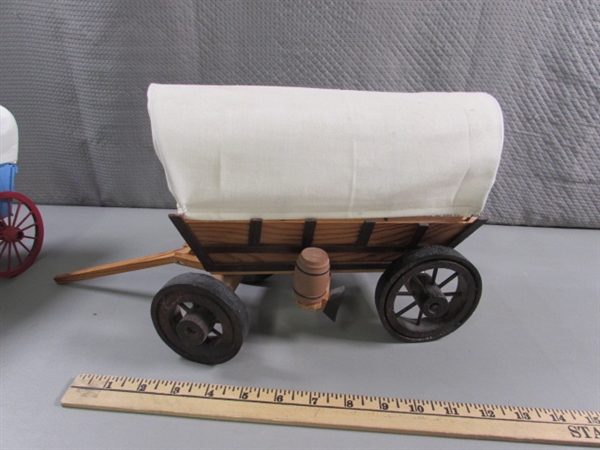 2 HAND CRAFTED WOODEN COVERED WAGONS