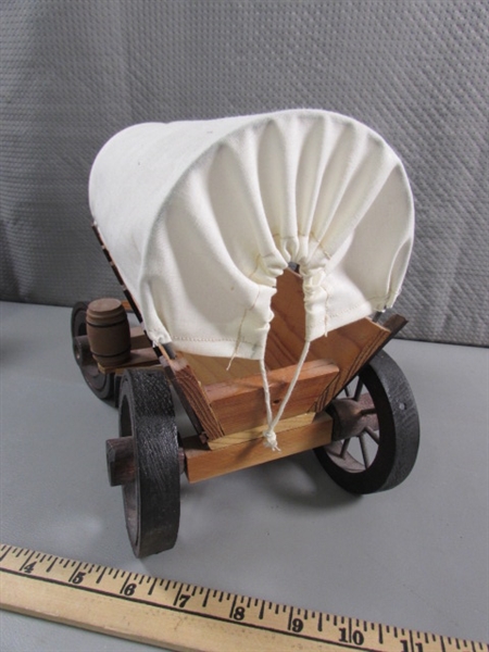 2 HAND CRAFTED WOODEN COVERED WAGONS