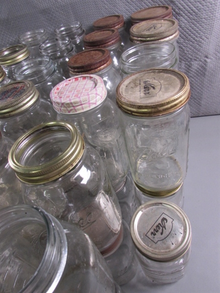 7+ DOZEN QUART CANNING JARS - MOSTLY BALL & KERR - VINTAGE TO MODERN