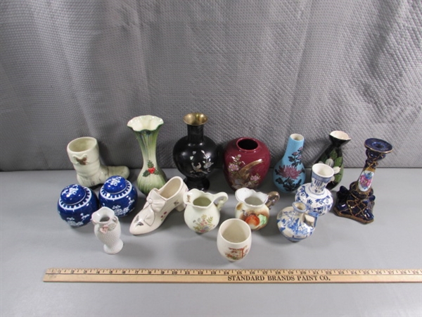 VINTAGE/ANTIQUE & MODERN VASES, CANDLE HOLDERS & MORE