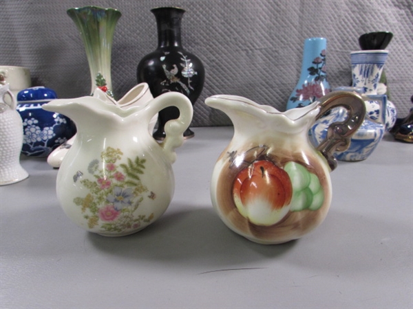 VINTAGE/ANTIQUE & MODERN VASES, CANDLE HOLDERS & MORE