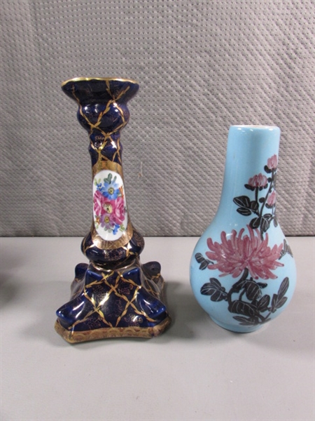 VINTAGE/ANTIQUE & MODERN VASES, CANDLE HOLDERS & MORE