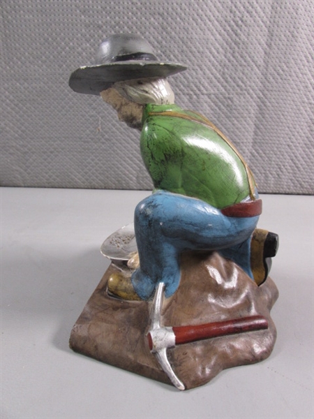 HAND PAINTED CERAMIC MINER & 2 WOOD CARVED COWBOYS