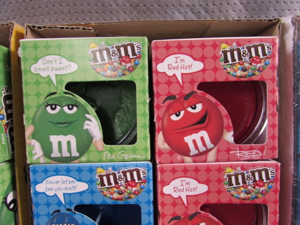 LARGE COLLECTION OF NEW M&M CANDLES - GREAT STOCKING STUFFERS