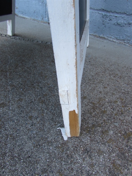 2 A-FRAME SANDWICH BOARDS FOR ADVERTISING 1 IS WOOD, 1 IS METAL