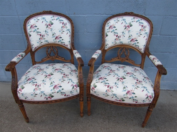 PAIR OF ANTIQUE ARM CHAIRS W/CARVED ACCENTS