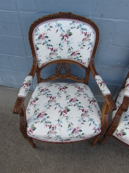 PAIR OF ANTIQUE ARM CHAIRS W/CARVED ACCENTS