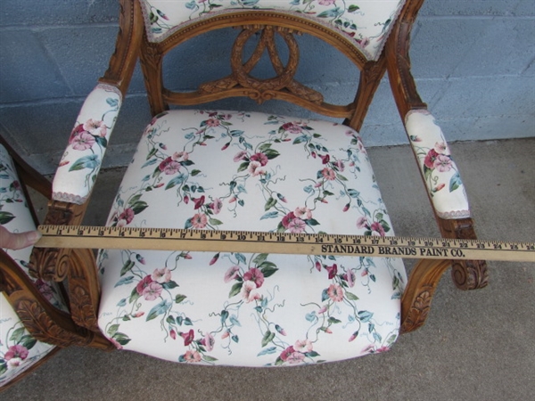 PAIR OF ANTIQUE ARM CHAIRS W/CARVED ACCENTS